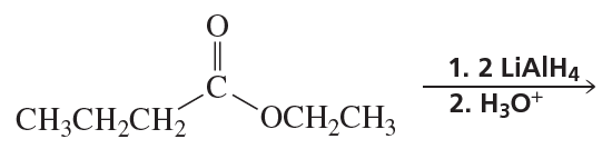 Chemical structure of an acetal with reaction steps involving lithium aluminum hydride and water.