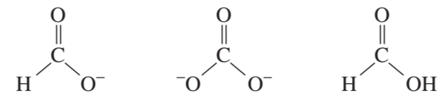Three molecular structures showing conjugated intermediates with varying delocalization energy, labeled with atoms and bonds.