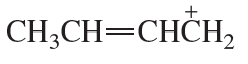 Chemical structure of a butene with a positive charge, indicating resonance contributors for analysis.