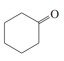 Hexagonal structure with a carbonyl group attached, illustrating a reaction involving a reducing agent.