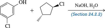 Chemical reaction diagram showing phenol and a chlorinated compound reacting with NaOH and water.