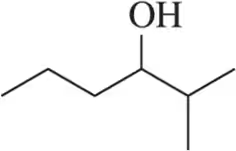3-D representation of a molecule with an OH group, highlighting necessary atoms with four different attachments.