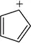 Chemical structure of a positively charged aromatic molecule with a hexagonal ring and a double bond.