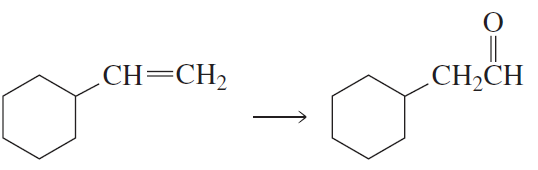 Chemical reaction diagram showing the conversion of an alkene to a ketone with a specific structure and reaction arrow.