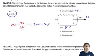 Calculating EE, percent of each enantiomer, and sketching mixture