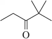 Chemical structure of 3-pentanone, showing a five-carbon chain with a ketone group on the third carbon.