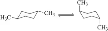 Chair conformations of a cycloalkane showing interconversion with methyl groups on opposite sides.