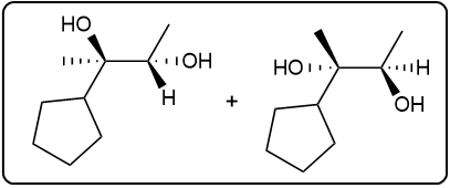 Two enantiomers of a diol product with specific stereochemistry.