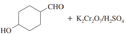 Chemical structure of a compound with hydroxyl and aldehyde groups, reacting with potassium dichromate in sulfuric acid.