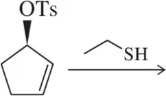 Chemical structures showing a thiol reaction with a pentagon-shaped compound and a sulfur-hydrogen group.