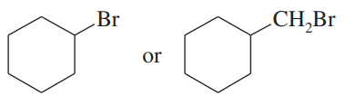 Two chemical structures are shown: one is a brominated cyclohexane, and the other is a brominated cyclopropane.