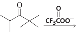 Chemical structures illustrating reactions with a carbonyl group and a trifluoroacetate ion.