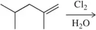 Chemical reaction diagram showing the addition of Cl2 in water to an alkene, indicating product formation and stereochemistry.
