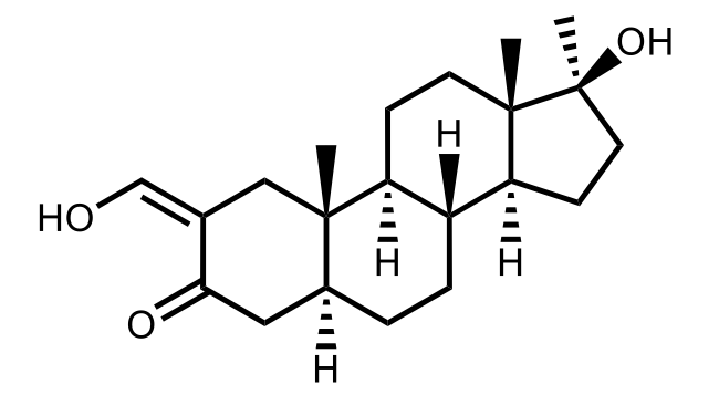 Chemical structure of oxymetholone, a steroid used for anemia and muscle growth.