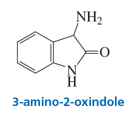 Chemical structure of 3-amino-2-oxindole, highlighting its role in catalyzing decarboxylation reactions.