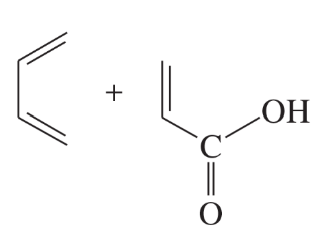 Diels-Alder reaction diagram showing reactants with a double bond and a carbonyl group.