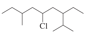 Structural formula of an alkyl halide with a chlorine atom attached to a carbon chain.