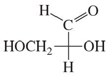 Structural representation of D-glyceraldehyde with labeled functional groups and bonds.