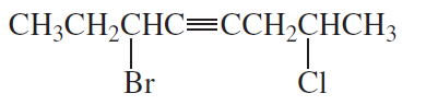 Structural formula showing a compound with bromine and chlorine substituents on a carbon chain.