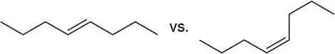 Two molecular structures are shown side by side, with a label indicating a comparison of their melting points.
