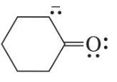 Hexagonal ring structure with an oxygen atom, showing resonance contributors and electron pairs for chemical analysis.