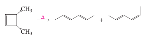 cis-3,4-Dimethylcyclobutene undergoes thermal ring opening, yielding two products with 99% and 1% yields.
