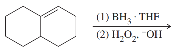 Chemical structure showing a bicyclic compound with hydroboration and hydrolysis reaction conditions listed.