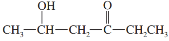 Structural formula of a ketone with hydroxyl and carbonyl groups, showing molecular connections and functional groups.