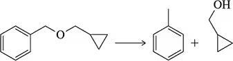 Chemical reaction showing ether cleavage, producing a phenol and a cyclic ether. Reagents for transformation suggested.