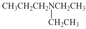 Structural formula of a branched amine with two ethyl groups and one propyl group attached to a nitrogen atom.