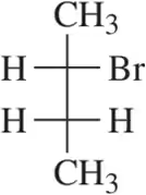 Chemical structure of 2-bromobutane, showing a central carbon bonded to CH3, H, Br, and another CH3 group.