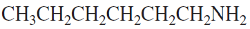 Structural formula of hexylamine, a primary amine, represented as CH3CH2CH2CH2CH2CH2NH2.