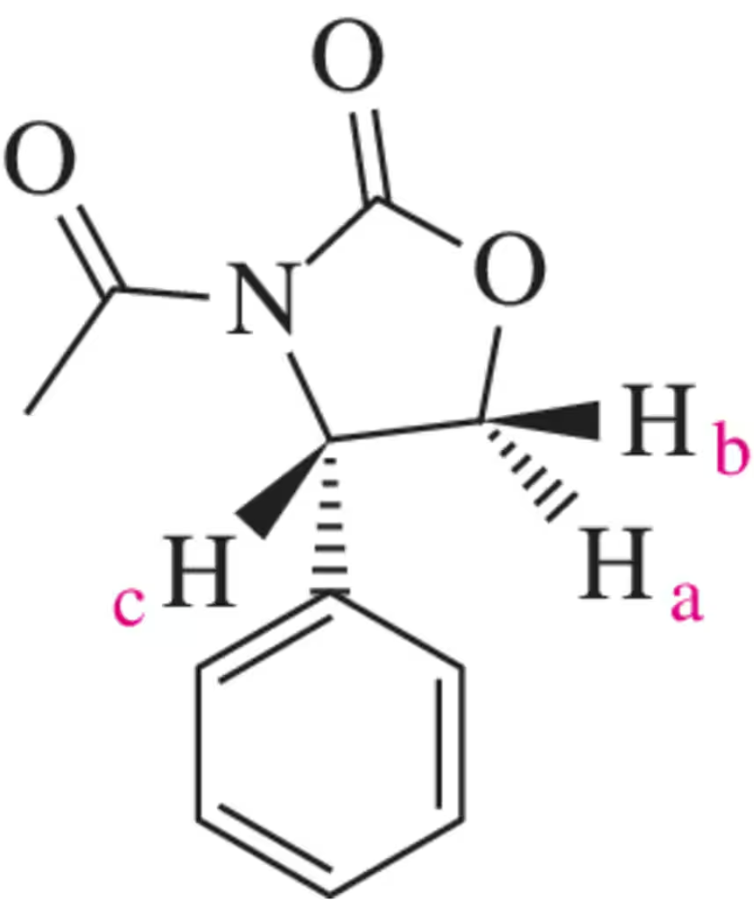 Chemical structure with labeled hydrogens: Hₐ, Hᵦ, H꜀. Hₐ has coupling constants Jₐ꜀ = 12, Jₐ₆ = 2.