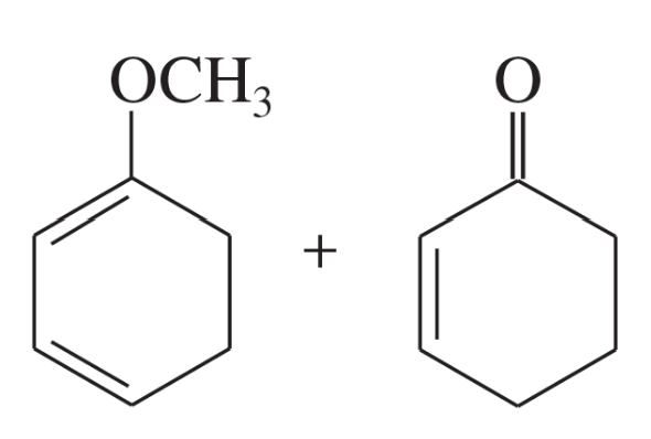 Chemical structures of two reactants for a Diels-Alder reaction, labeled with OCH3 and O groups.