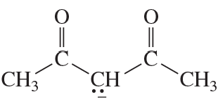 Two resonance structures of a molecule with carbon and oxygen atoms, showing double bonds and a negative charge.