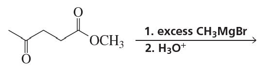 Chemical reaction diagram showing a compound with labels for reagents and steps for NMR analysis.