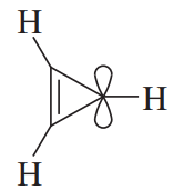 Molecular orbital diagram for cyclopropenyl, showing bonding and antibonding orbitals with hydrogen atoms.