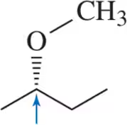Chemical structure showing an ether group with a blue arrow pointing to a carbon atom for oxidation number calculation.