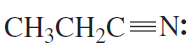 Chemical structure of a compound with a triple bond and a lone pair of electrons on nitrogen, labeled CH3CH2C≡N:.