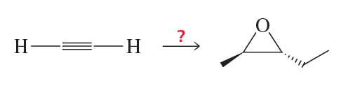 Chemical reaction showing the transformation of an alkyne to a compound with a carbonyl group, indicating synthesis steps.