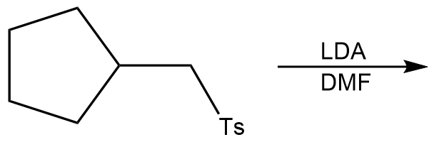 Chemical reaction showing a cyclic compound with Ts, LDA, and DMF as reagents.