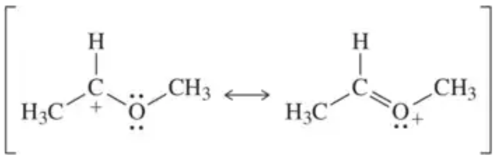 Two resonance structures of a molecule with arrow-pushing formalism indicating electron flow between them.