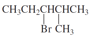 Structural formula of a compound with a bromine substituent, illustrating an E2 reaction scenario.