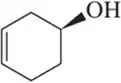 Chemical structure of a hexagonal ring with an attached hydroxyl group, illustrating a molecule for chirality analysis.