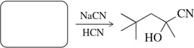 Reaction scheme showing NaCN and HCN converting a carbonyl compound into a cyanohydrin with hydroxyl and cyano groups.