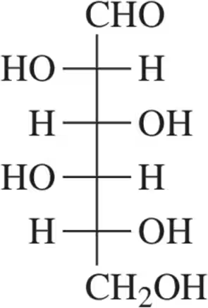 Fischer projection of a chiral molecule with hydroxyl and hydrogen groups, illustrating chiral centers for R and S designation.