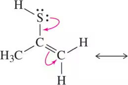 Diagram showing a molecule with indicated electron flow and arrows to identify resonance structures.