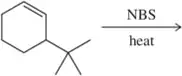 Chemical reaction diagram showing cyclohexene with tert-butyl group reacting with NBS under heat conditions.