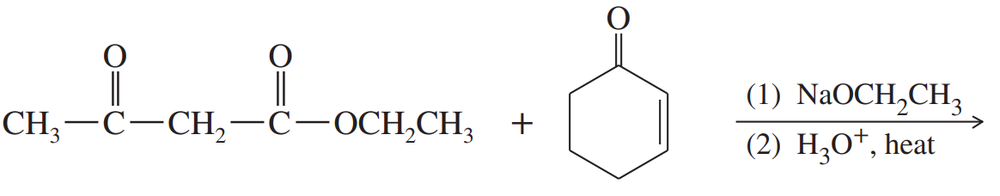 Chemical reaction diagram showing reactants and conditions for a Michael addition reaction.