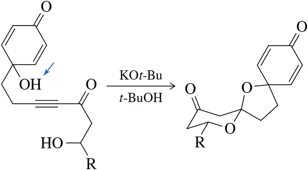 Chemical reaction diagram illustrating the Michael Addition mechanism for synthesizing aculeatin A, highlighting the most acidic proton.
